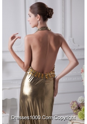 Halter Top Ankle-length Backless Prom Dresses with Beaded Belt