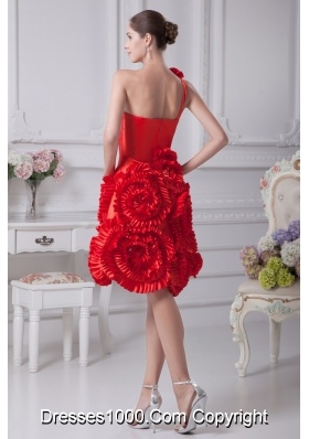 Hand Made Flowers One Shoulder Rolling Flowers Prom Dresses