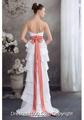 Hi-low Tiers Sweetheart Handle Flowers Bridal Dresses with Bowknot on Back