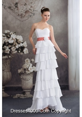 Hi-low Tiers Sweetheart Handle Flowers Bridal Dresses with Bowknot on Back