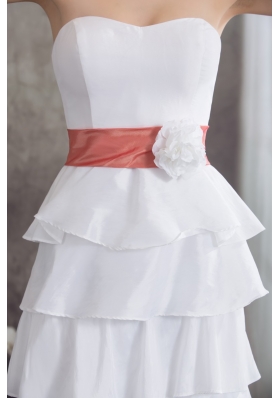 Hi-low Tiers Sweetheart Handle Flowers Bridal Dresses with Bowknot on Back