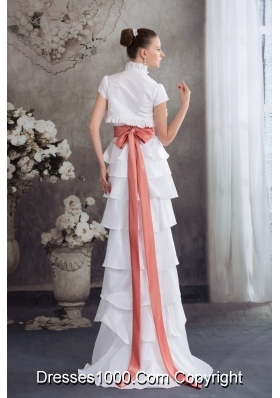 Hi-low Tiers Sweetheart Handle Flowers Bridal Dresses with Bowknot on Back