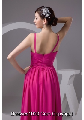Hot Pink V-neck Chiffon Floor-length Prom Gown Dress in Hot Pink