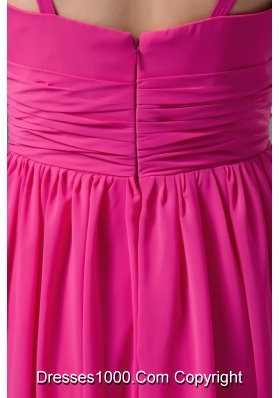 Hot Pink V-neck Chiffon Floor-length Prom Gown Dress in Hot Pink