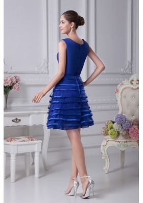 Layers Scoop Princess Chiffon Prom Gowns in Blue with Sash