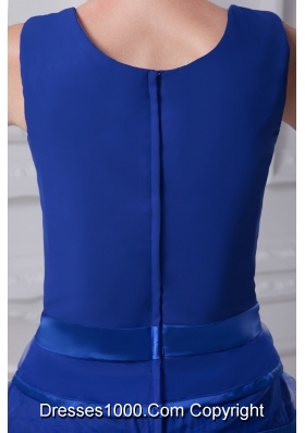 Layers Scoop Princess Chiffon Prom Gowns in Blue with Sash