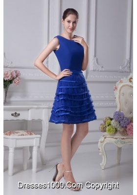 Layers Scoop Princess Chiffon Prom Gowns in Blue with Sash