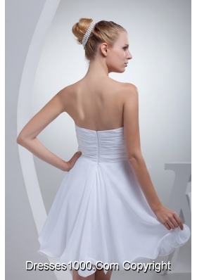 Mini-length Bridal Dresses with Beade Waist and Ruched Sweetheart Neckline