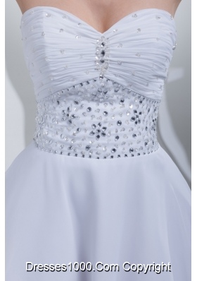 Mini-length Bridal Dresses with Beade Waist and Ruched Sweetheart Neckline