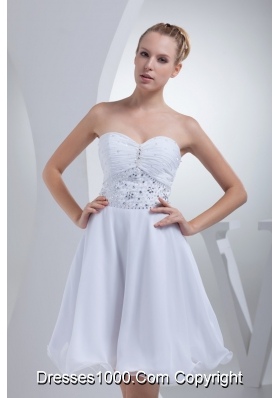 Mini-length Bridal Dresses with Beade Waist and Ruched Sweetheart Neckline