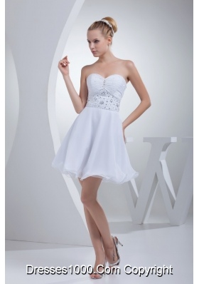 Mini-length Bridal Dresses with Beade Waist and Ruched Sweetheart Neckline