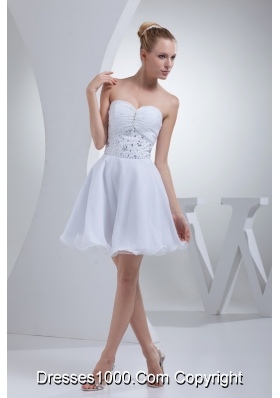 Mini-length Bridal Dresses with Beade Waist and Ruched Sweetheart Neckline