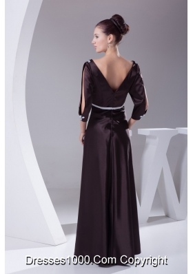 Modest Dark Purple V-neck Prom Dresses with Long Sleeves