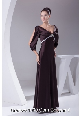 Modest Dark Purple V-neck Prom Dresses with Long Sleeves