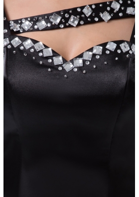 Off-the-shoulder Mini-length Beaded Black Prom Evening Dress