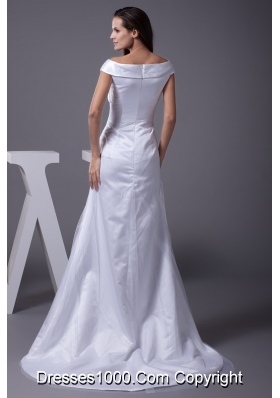 Off The Shoulder Sheath Brush Train Bridal Dresses with Zipper-up Back