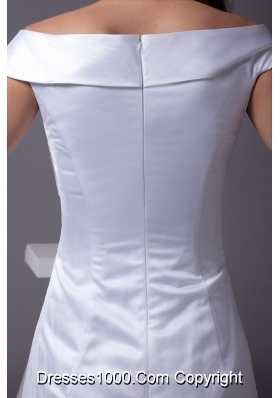 Off The Shoulder Sheath Brush Train Bridal Dresses with Zipper-up Back