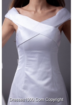 Off The Shoulder Sheath Brush Train Bridal Dresses with Zipper-up Back