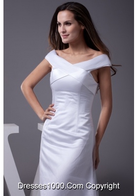 Off The Shoulder Sheath Brush Train Bridal Dresses with Zipper-up Back