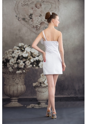 One Shoulder Column Ruching Bridal Dresses Decorated with Bowknot