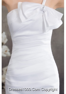 One Shoulder Column Ruching Bridal Dresses Decorated with Bowknot