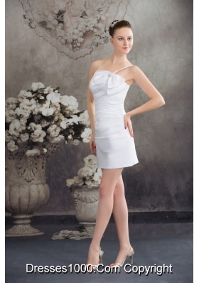 One Shoulder Column Ruching Bridal Dresses Decorated with Bowknot