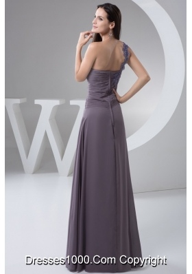 One Shoulder Empire Floor-length Ruched Appliques Prom Dress