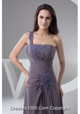 One Shoulder Empire Floor-length Ruched Appliques Prom Dress