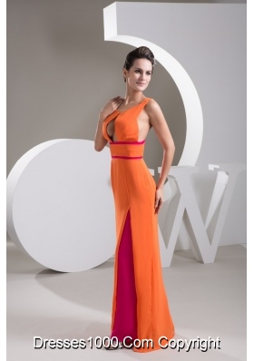 Orange V-neck Floor-length Prom Gown Dress with Cutout for Cheap