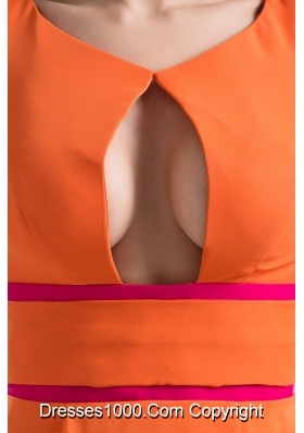 Orange V-neck Floor-length Prom Gown Dress with Cutout for Cheap