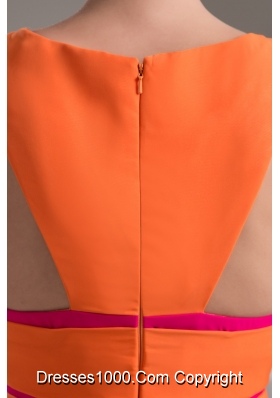 Orange V-neck Floor-length Prom Gown Dress with Cutout for Cheap