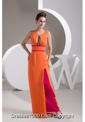 Orange V-neck Floor-length Prom Gown Dress with Cutout for Cheap