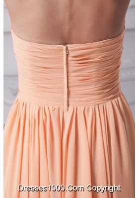 Peach Beading and Ruching Decorated Halter Top Prom Dresses