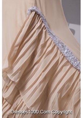 Pleated Ruffles Accent Brush Prom Evening Dress in Wheat Color