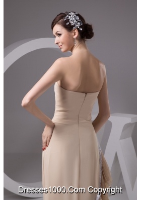 Pleated Ruffles Accent Brush Prom Evening Dress in Wheat Color