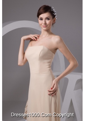 Pleated Ruffles Accent Brush Prom Evening Dress in Wheat Color