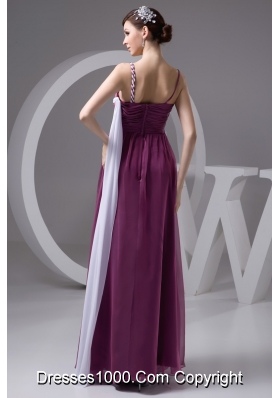 Purple and White Floor-length Chiffon Ruched Prom Gown Dress