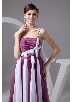 Purple and White Floor-length Chiffon Ruched Prom Gown Dress