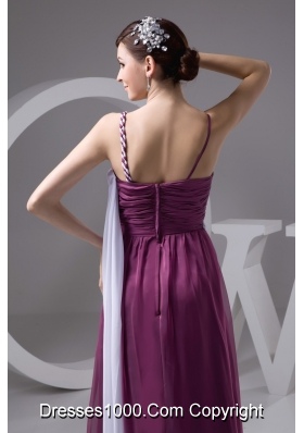 Purple and White Floor-length Chiffon Ruched Prom Gown Dress