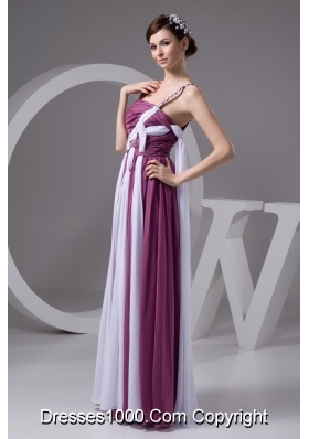 Purple and White Floor-length Chiffon Ruched Prom Gown Dress