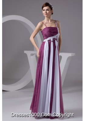 Purple and White Floor-length Chiffon Ruched Prom Gown Dress