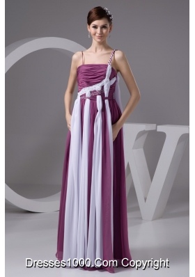 Purple and White Floor-length Chiffon Ruched Prom Gown Dress