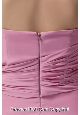 Rose Pink Chiffon Strapless Long Prom Gown Dress with Ribbon