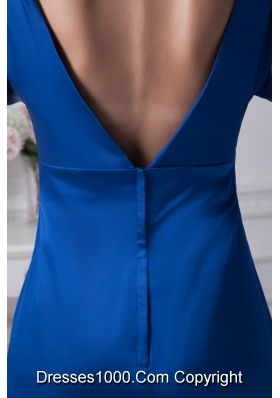 Royal Blue V-neck Long Sleeves Empire Floor-length Prom Dress