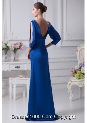 Royal Blue V-neck Long Sleeves Empire Floor-length Prom Dress
