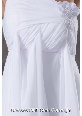 Ruche and Handle Flowers One Shoudler Court Train Bridal Dresses in White