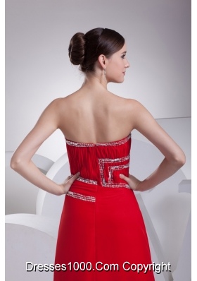 Ruching and Beading Red Prom Gowns with Asymmetrical Neckline
