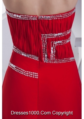 Ruching and Beading Red Prom Gowns with Asymmetrical Neckline