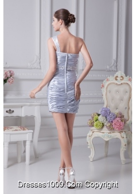 Ruching One Shoulder Prom Gowns with Beaded and Appliqed Sash