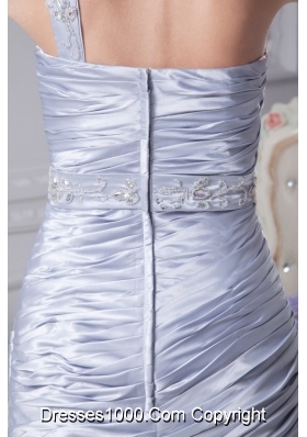 Ruching One Shoulder Prom Gowns with Beaded and Appliqed Sash